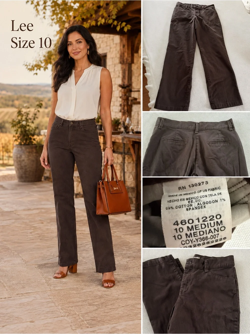 Lee Relaxed Fit Chocolate Brown High Rise Straight Leg Pants Size 10